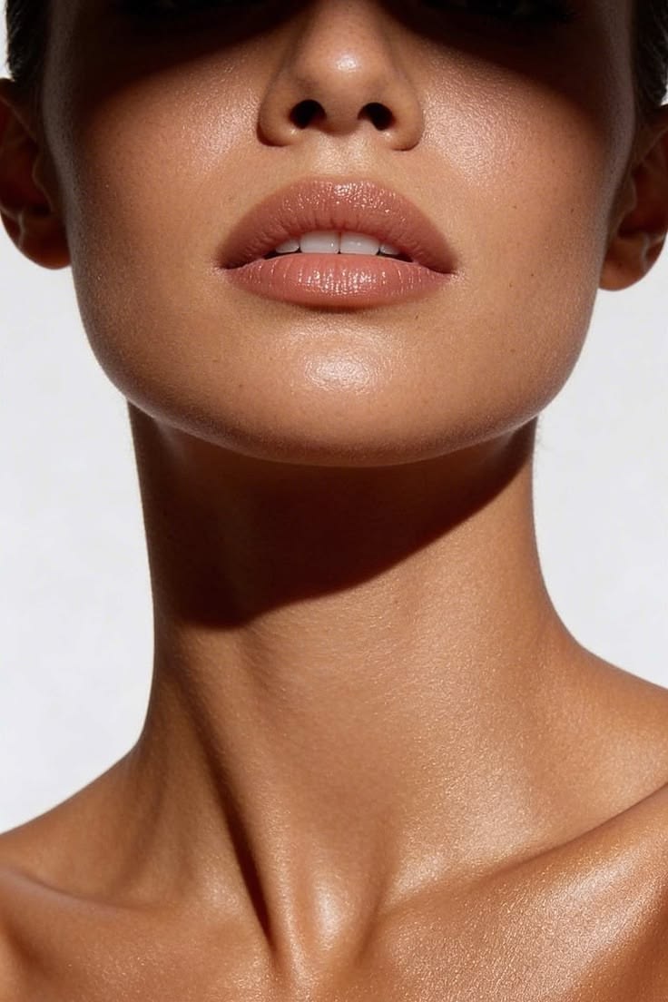 Natural portrait of a woman’s face and neck in soft daylight